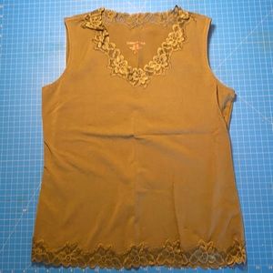 Woman’s Coldwater Creek Medium Lace Edged Sleeveless Top - Olive/Khaki